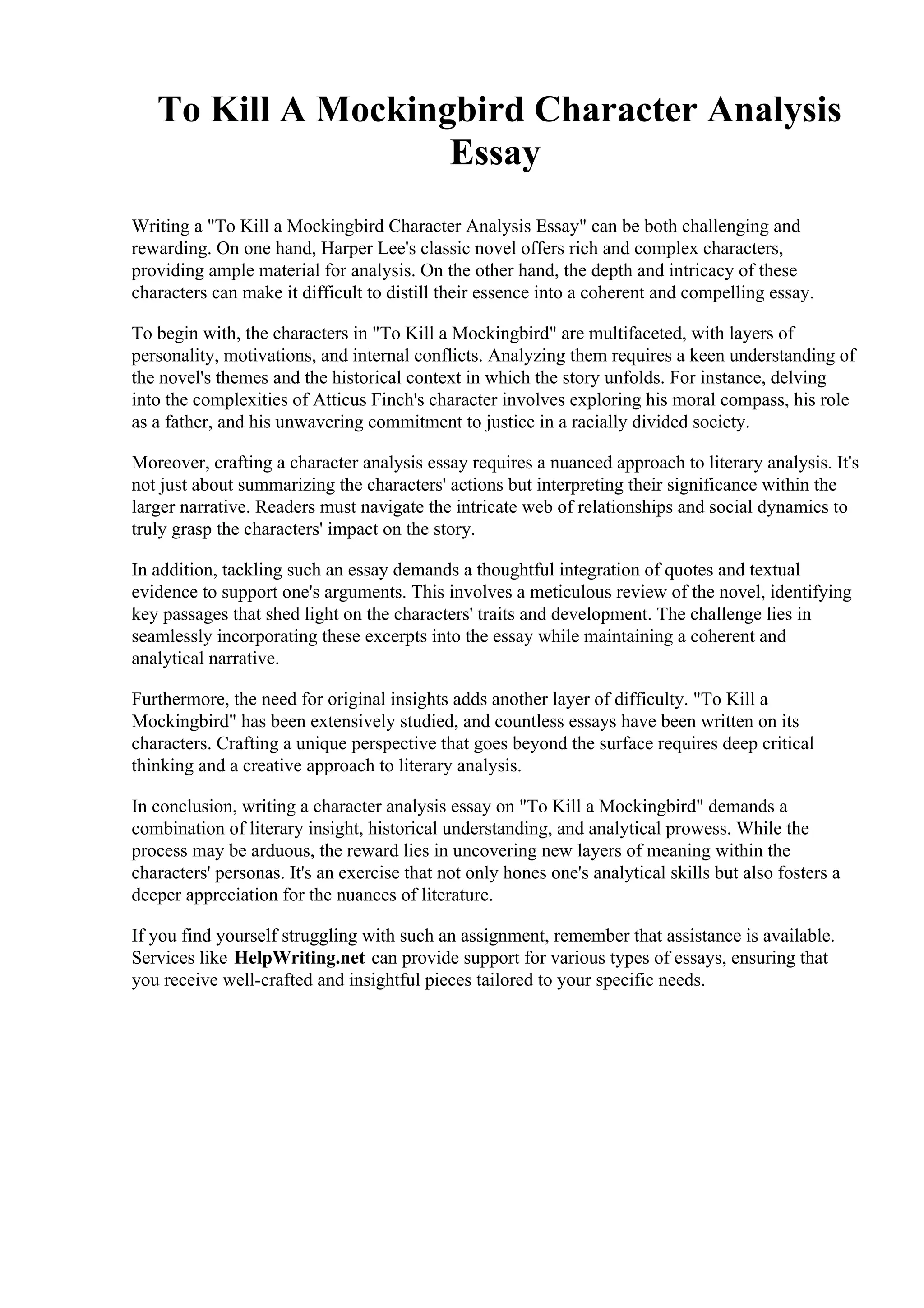 Chapter 12 To Kill A Mockingbird Analysis To Kill A Mockingbird Character Analysis Essay.pdf