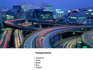 Transportation= airports                                               = train                                               = Boat                                               = bus                                               = meter