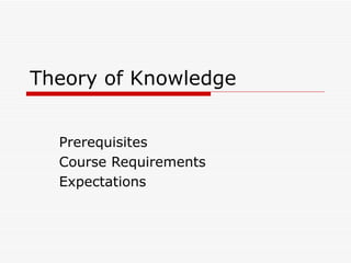 Theory of Knowledge Prerequisites Course Requirements Expectations 