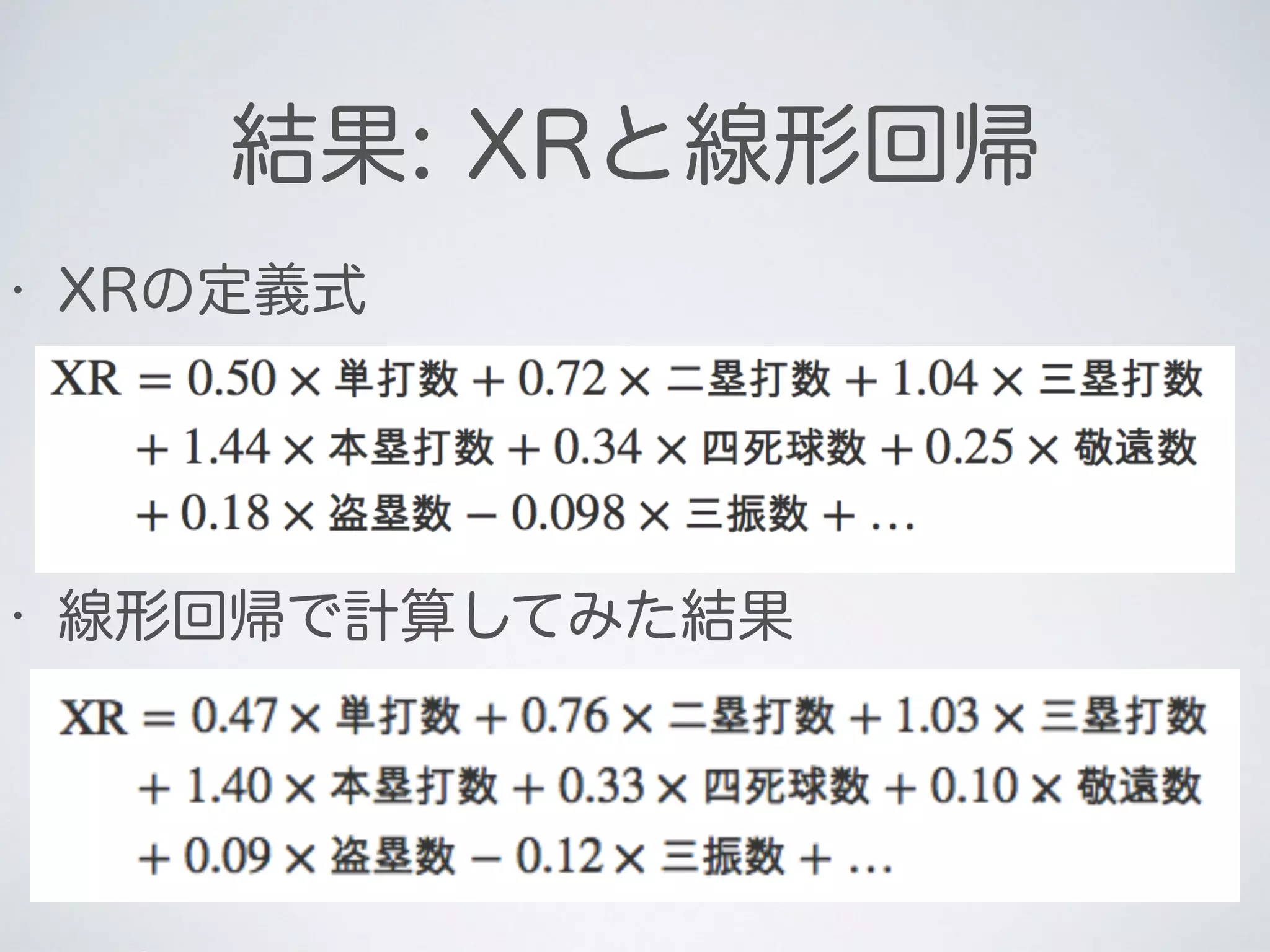 結果: XRと線形回帰
• XRの定義式
• 線形回帰で計算してみた結果
 