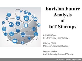 Envision Future
Analysis
of
IoT Startups
Asli YAZAGAN
RTE Universiy, Rize/Turkey
Minhaç ÇELİK
Microsoft, Istanbul/Turkey
Zeynep SAKINC
Arel University, Istanbul/Turkey
17-19 June ICITS 2016 Tokyo / JAPAN
 