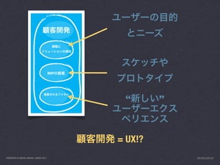 MVP




                                                  “       ”



                                                 = UX!?
PRESENTED AT DIGITAL GARAGE, AUGUST 2011                      INFO@LUXR.CO
 
