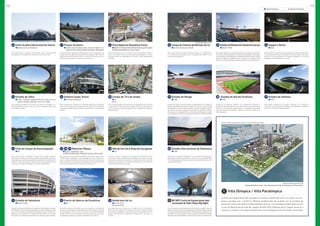 26 Club de Campo de Kasumigaseki
	 Golf
Este campo de golf se extiende a lo largo de las verdes colinas de
Musashino.Elclubtieneunahistoriaqueabarcamásde80añosyelcircuito
fue diseñado por arquitectos de golf que comprendieron la importancia de
preservar y legar las tradiciones del golf a las futuras generaciones. Se
encuentra en la ciudad de Kawagoe, en la prefectura de Saitama.
34 Campo de Ciclismo de Montaña de Izu
	 Ciclismo (Ciclismo de montaña)
Este campo fuera de carretera, también ubicado en la ciudad de Izu,
en la prefectura de Shizuoka, tiene una longitud de 2.500m con el-
evaciones de hasta 85m.
20 Centro Acuático Internacional deTatsumi
	 Deportes acuáticos (Waterpolo)
Esta sede icónica y espaciosa fue diseñada como el sitio principal
para Natación y otros deportes acuáticos en el área de Tokio.
31 Estadio de Yokohama
	 Béisbol / Sóftbol
Situado en el Parque deYokohama,en la prefectura de Kanagawa,el Estadio
de Yokohama es el primero de tipo polivalente en Japón.También es la sede
de uno de los equipos de béisbol profesionales de Japón. El Béisbol y el
Sóftbol han sido incluidos en el Programa Olímpico 2020 como pruebas
adicionales y en el Estadio de Yokohama se van a celebrar algunos partidos.
37 Estadio de Miyagi
	 Fútbol
El techo que cubre la zona de asientos de espectadores en el Estadio de
Miyagi fue diseñada para evocar la imagen de la luna en cuarto creciente
que adornaba el casco de Date Masamune, un señor feudal del siglo XVI
que reinó en un área que abarca la actual prefectura de Miyagi. El estadio
se encuentra en la localidad de Rifu, en la prefectura de Miyagi, y se le utiliza
principalmente para realizar competiciones de atletismo y partidos de fútbol.
23 Estadio de Tokio
	 Fútbol / Pentatlón moderno [Natación, Ronda bonus de
esgrima (espada), Equitación, Laser run] / Rugby
Este estadio polivalente se usa para una serie de actividades y es
particularmente conocido como una de las principales sedes para
los partidos de fútbol.
40 Estadio Internacional de Yokohama
	 Fútbol
Situado en la ciudad de Yokohama, en la prefectura de Kanagawa,
este estadio deportivo polivalente cuenta con una capacidad para
72.327 espectadores sentados: la mayor capacidad de butacas entre
los estadios de Japón.
25 Campo de Tiro de Asaka
	 Tiro
	 Tiro
En este lugar también se realizaron las competiciones de tiro de los
Juegos de Tokio 1964. Durante los Juegos de 2020, en este lugar se
van a construir de manera temporal unas instalaciones olímpicas
reglamentarias.
33 Velódromo de Izu
	 Ciclismo (Pista)
	 Ciclismo (Pista)
Esta sede bajo techo situada en la ciudad de Izu, en la prefectura
de Shizuoka, da cabida a una pista de ciclismo de madera de 250m
que cumple a cabalidad con las normas técnicas que exige la Unión
Ciclista Internacional, el organismo mundial que rige sobre el
ciclismo.
IBC/
MPC IBC/MPC Centro de Exposiciones Inter-
nacionales de Tokio (Tokyo Big Sight)
Con una extensión de aproximadamente 265.700 metros cuadrados, Tokyo Big
SighteselcentrodeconvencionesyexposicionesmásgrandedeJapón,integrado
por salas de exposiciones de gran tamaño, instalaciones para conferencias inter-
nacionalesyunasaladerecepción.DurantelosJuegosdeTokio2020,elcomplejo
albergará el Centro de Radiodifusión Internacional y el Centro Principal de Prensa.
30 Sitio de Surf de la Playa de Tsurigasaki
	 Surf
El surf va a hacer su debut en los Juegos de Tokio 2020 y aquí se
van a llevar a cabo competiciones. Esta playa, que cuenta con mag-
níficas olas a escala mundial, atrae a numerosos surfistas cada año.
La playa está situada en la localidad de Ichinomiya, en el litoral del
Pacífico de la prefectura de Chiba.
36 Sapporo Dome
	 Fútbol
Este estadio es la sede de uno de los equipos de fútbol profesionales
y uno de béisbol de Japón. El estadio en forma de cúpula y para todo
tipo de clima está situado en la ciudad de Sapporo, en la isla de
Hokkaido, la más septentrional del país.
22 Plaza Deportiva Musashino Forest
	 Bádminton/Pentatlónmoderno[Rondarankingdeesgrima(espada)]
	 Baloncesto/basketbol en silla de ruedas
Estas instalaciones se van a construir cerca del Estadio de Tokio y
se les va a utilizar como una sede deportiva polivalente. La arena
principal tendrá una capacidad para más de 10.000 espectadores
sentados.
27 28 29 Makuhari Messe
	 Esgrima / Taekwondo / Lucha
	 Golbol/Voleibolsentado/Taekwondo/Esgrimaensilladeruedas
Este centro de convenciones de grandes dimensiones abarca unos
210.000 metros cuadrados y está integrado por tres zonas princi-
pales: La Sala de Exhibición Internacional, la Sala de Conferencias
Internacionales y la Sala de Eventos de Makuhari. El centro está ubi-
cado en la ciudad de Chiba, en la prefectura homónima.
35 Estadio de Béisbol de Fukushima Azuma
	 Béisbol / Sóftbol
Esteestadio,situadoenlaciudaddeFukushima,enlaprefecturahomónima,
forma parte del Parque Deportivo de Azuma, que se divide en cuatro espa-
cios recreativos: el Área Deportiva,el Área Natural,el Área Familiar y el Área
Histórica. El Béisbol y el Sóftbol han sido incluidos en los Juegos de Tokio
2020 como pruebas adicionales y algunos partidos se van a celebrar aquí.
21 Parque Ecuestre
	 Deportes ecuestres (Doma clásica, Concurso completo [a ex-
cepción de Cross-country],Salto de obstáculos) Equitación
En esta sede del legado de la Olimpíada de 1964 se celebraron las
competiciones de Deportes ecuestres de los Juegos de Tokio 1964. El
parque funciona actualmente como un centro principal para la pro-
moción de la equitación y competiciones ecuestres.
32 Puerto de Veleros de Enoshima
	 Vela
El Puerto de Yates de Enoshima, que se encuentra en la ciudad de
Fujisawa, en la prefectura de Kanagawa, fue construido para utilizarse
en los Juegos de 1964, lo cual se convierte en otra sede del legado
olímpico de 1964. Se trata del primer puerto en Japón que cuenta con
capacidad para albergar competiciones deportivas acuáticas.
38 Estadio de Ibaraki Kashima
	 Fútbol
Situado en la ciudad de Kashima, en la prefectura de Ibaraki, el
Estadio de Ibaraki Kashima es una sede exclusiva para partidos de
fútbol con un campo de césped natural y excelentes vistas desde
todos los asientos. El estadio es sede de un equipo de fútbol pro-
fesional japonés.
39 Estadio de Saitama
	 Fútbol
Este estadio, situado en la ciudad de Saitama, en la prefectura
homónima, es el principal que se dedica exclusivamente al fútbol en
Japón y es uno de los mayores de Asia.
24 Saitama Super Arena
	 Baloncesto (Baloncesto)
Estas instalaciones, situadas en la ciudad de Saitama, se encuentran
entre las principales sedes polivalentes de Japón. Aquí se celebran
competiciones deportivas, conciertos, conferencias y muchos otros
eventos.
©Japan Cycle Sports Center
Deportes Olímpicos Deportes Paralímpicos
OV/
PV Villa Olímpica / Villa Paralímpica
La Villa para Deportistas está ubicada en el distrito costero de Harumi, en Tokio. Las em-
presas privadas van a construir edificios residenciales de acuerdo con el proyecto de
desarrollo urbano del Gobierno Metropolitano de Tokio. Las unidades residenciales las van
a usar los deportistas durante los Juegos de Tokio 2020. Después de los Juegos, se les va a
renovar y a vender como apartamentos junto con los bloques de torres recién construidos.
VilladelosAtletasdespuésdelosJuegosdeTokio2020VilladelosAtletas
Imagen simulada de agosto de 2016
©DesignatedBuildersofType1UrbanRedevelopmentProjectintheWestHarumi5-ChomeDistrict
12 13
 