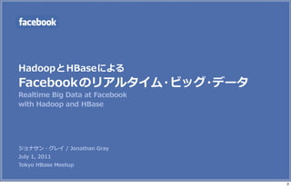 Realtime Big Data at Facebook
with Hadoop and HBase


Jonathan Gray
July ,
Tokyo HBase Meetup



                         ...
