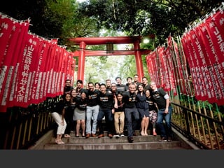 The team paused for a quick group shout outside the shrine.
 
