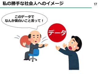 私の勝手な社会人へのイメージ 17
このデータで
なんか面白いこと言って！
データ
 