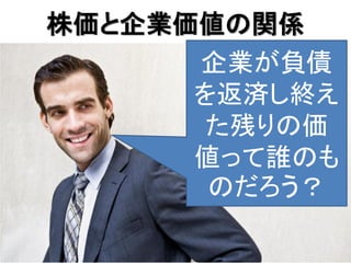 株価と企業価値の関係
      企業が負債
      を返済し終え
       た残りの価
      値って誰のも
       のだろう？

           34
 