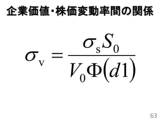企業価値・株価変動率間の関係


          s S0
 v 
        V0 d1
                   63
 