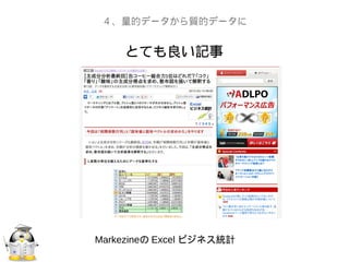 とても良い記事
４、量的データから質的データに
Markezineの Excel ビジネス統計
 