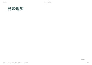 2014/5/31 データ・ハンドリング
file:///Users/yokkuns/github/TokyoR/TokyoR39/yokkuns/index.html#49 26/48
列の追加
26/49
 
