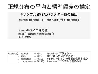 #ѥ᥿`ƶαʾ
plot(fit_normal)
ƽ
mu
˜ƫ
sigma
_
lp__
MCMCץ
낎80%g
ҎֲƽȘ˜ƫƶ
 