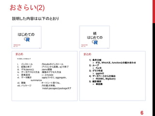 おさらい(2)
説明した内容は以下のとおり
6
 