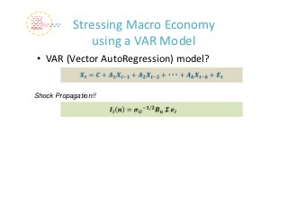 Stressing Macro Economy
               using a VAR Model
• VAR (Vector AutoRegression) model?


Shock Propagation!!
 