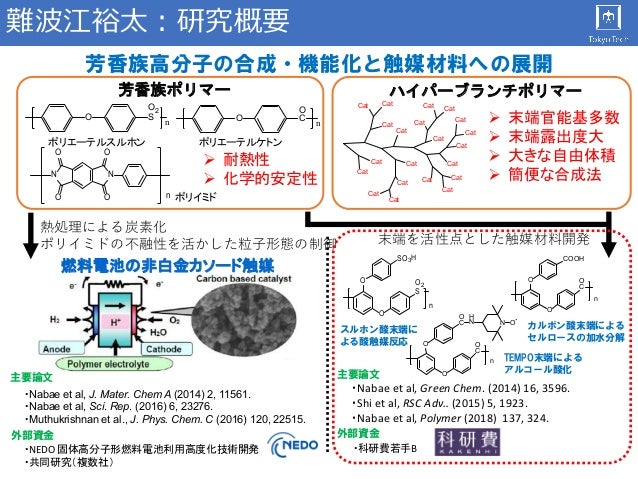耐熱性や化学的安定性に優れた芳香族高分子をこれまで使われてこなかった触媒に利用すべく開発し用途を拡大 難波江 裕太 東工大リサーチフェ