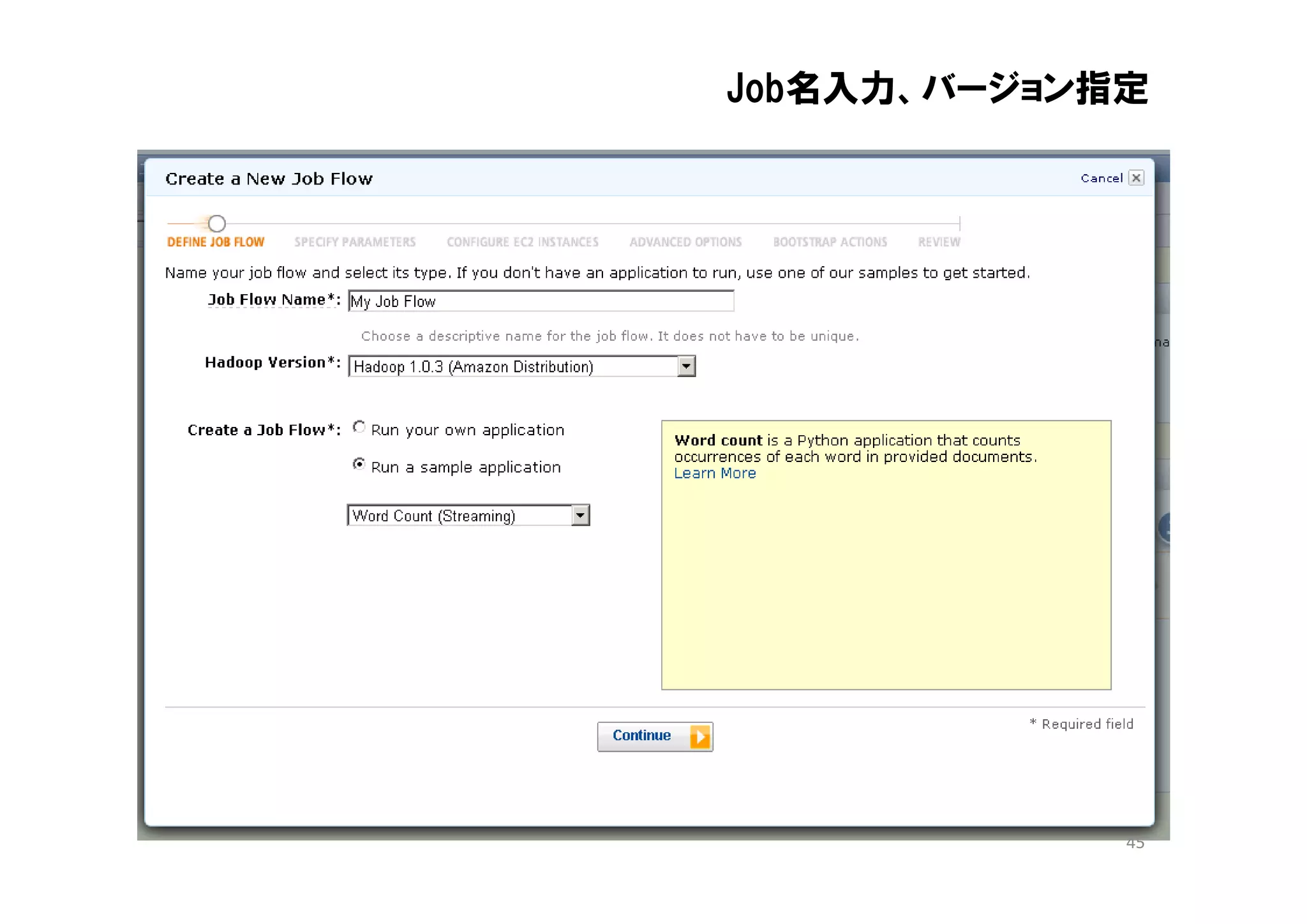 Job名入力、バージョン指定




             45
 
