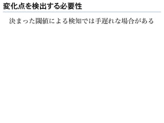 変化点を検出する必要性

決まった閾値による検知では手遅れな場合がある
 