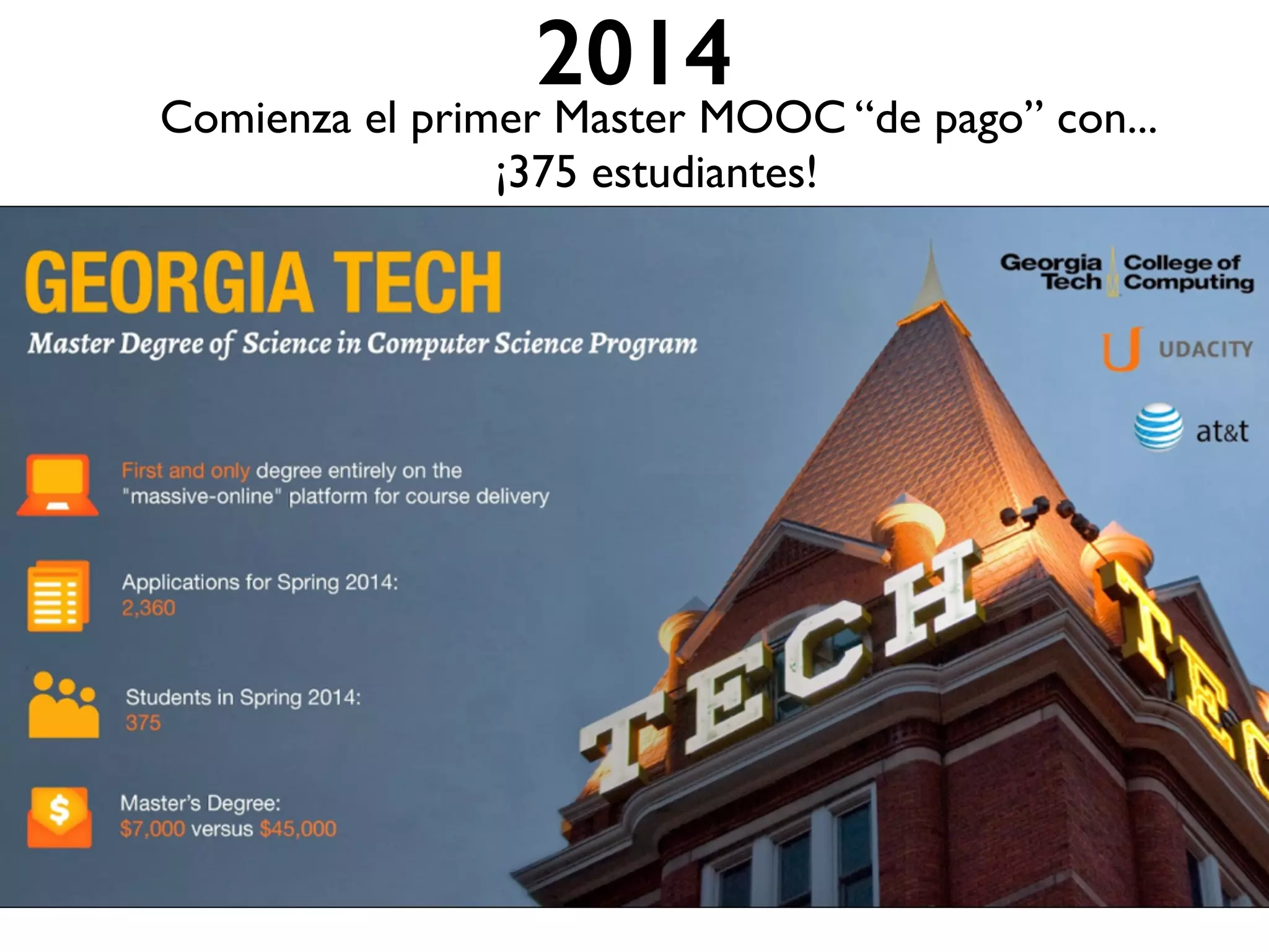 2014
Comienza el primer Master MOOC “de pago” con...
¡375 estudiantes!
 
