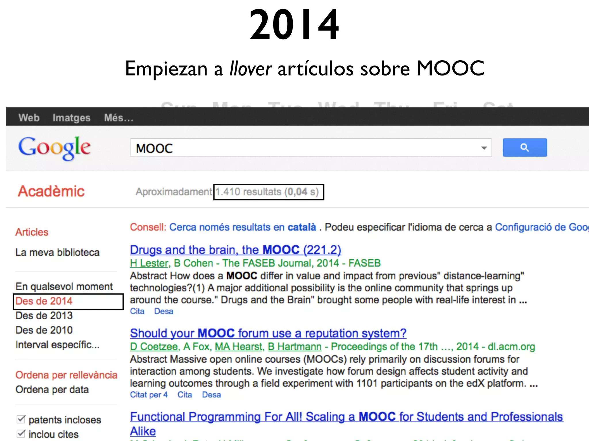 2014
Empiezan a llover artículos sobre MOOC
 