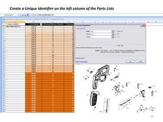 Create a Unique Identifier on the left column of the Parts Lists 