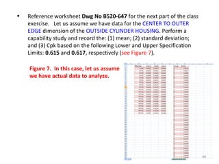 Figure 7.  In this case, let us assume we have actual data to analyze. Reference worksheet  Dwg No B520-647  for the next part of the class exercise.  Let us assume we have data for the  CENTER TO OUTER EDGE  dimension of the  OUTSIDE CYLINDER HOUSING . Perform a capability study and record the: (1) mean; (2) standard deviation; and (3) Cpk based on the following Lower and Upper Specification Limits:  0.615  and  0.617 , respectively ( see Figure 7 ). 