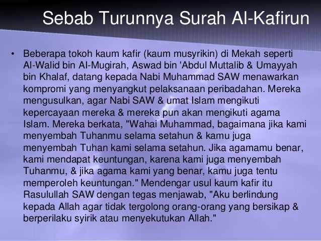 Sebab Sebab Turunnya Surat Al Kafirun Berbagai Sebab