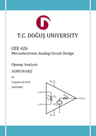 T.C. DOĞUŞ UNIVERSITY
CEE 426
Microelectronic Analog Circuit Design
Opamp Analysis
AD8538ARZ
By
Tolgahan ŞUSUR
200934005

 