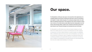 Our space.
     The Tollensfabriek is a 250 square meter space on the second floor of the original factory. It is

     completely designed around groups of 8 till 60 persons that want to meet and communicate &

     work together in a bright, creative atmosphere. The contemporary design furniture, the mobile

     tables and whiteboards makes that over 100 companies per year choose to brainstorm, present,

     meet or train here. The all white interior provides different areas like meeting tables for up to 30

     persons, informal lounge seating, a coffee bar area, worksofa area with great acoustic and an

     open brainstorm area. This space all belongs to you exclusively when you rent the place.



     De Tollensfabriek is een 250 vierkante meter ruimte op de tweede verdieping van de oude

     fabriek. Het is volledig ontworpen voor groepen van 8 tot 60 personen die willen vergaderen
     en samenkomen in een lichte, creatieve atmosfeer. De moderne meubelen, de verplaatsbare

     tafels en whiteboards zorgen ervoor dat er per jaar meer dan 100 bedrijven er voor kiezen om

     hier te brainstormen, te presenteren, trainen of vergaderen. Het volledig witte interieur biedt

     verschillende werkplekken zoals vergadertafels tot groepen van 30 personen, een informeel

     zitje, een koffiebar, een bankopstelling met verhoogde akoestiek en een open brainstorm plek.

     Deze hele ruimte is altijd exclusief beschikbaar voor één groep.




4   5
 