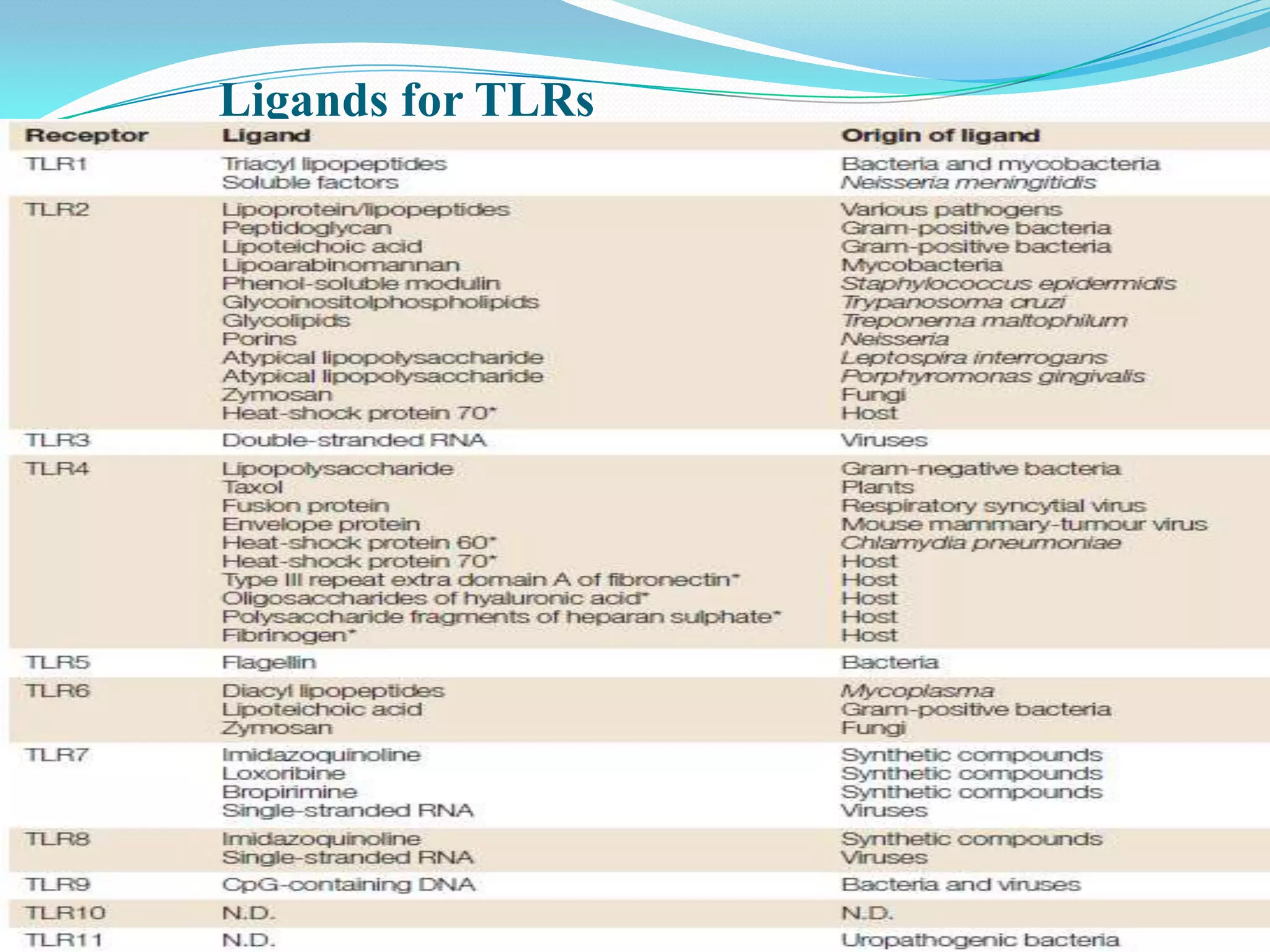 Ligands for TLRs
 
