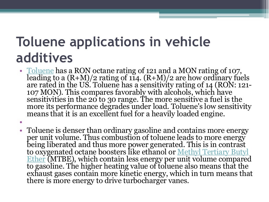 Toluene as octane booster, Fuel additive