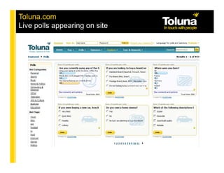 Toluna.com
Live polls appearing on site
 