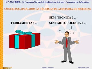 CONCEITOS APLICADOS ÀS TÉCNICAS DE AUDITORIA DE SISTEMAS SEM  METODOLOGIA ? ... SEM  TÉCNICA ? ... FERRAMENTA ! ... ?  ?  ?  