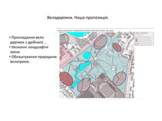 • Прокладання вело
доріжок з дрібного ..
• Незначні ландшафтні
зміни
• Облаштування природних
велотреків.
Велодоріжки. Наша пропозиція.
 