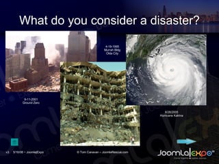 What do you consider a disaster? 4-19-1995 Murrah Bldg Okla City 9-11-2001 Ground Zero 8/28/2005 Hurricane Katrina 
