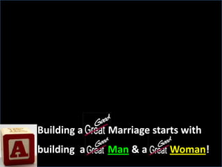 Building a          Marriage starts with building  a         Man & a         Woman! 