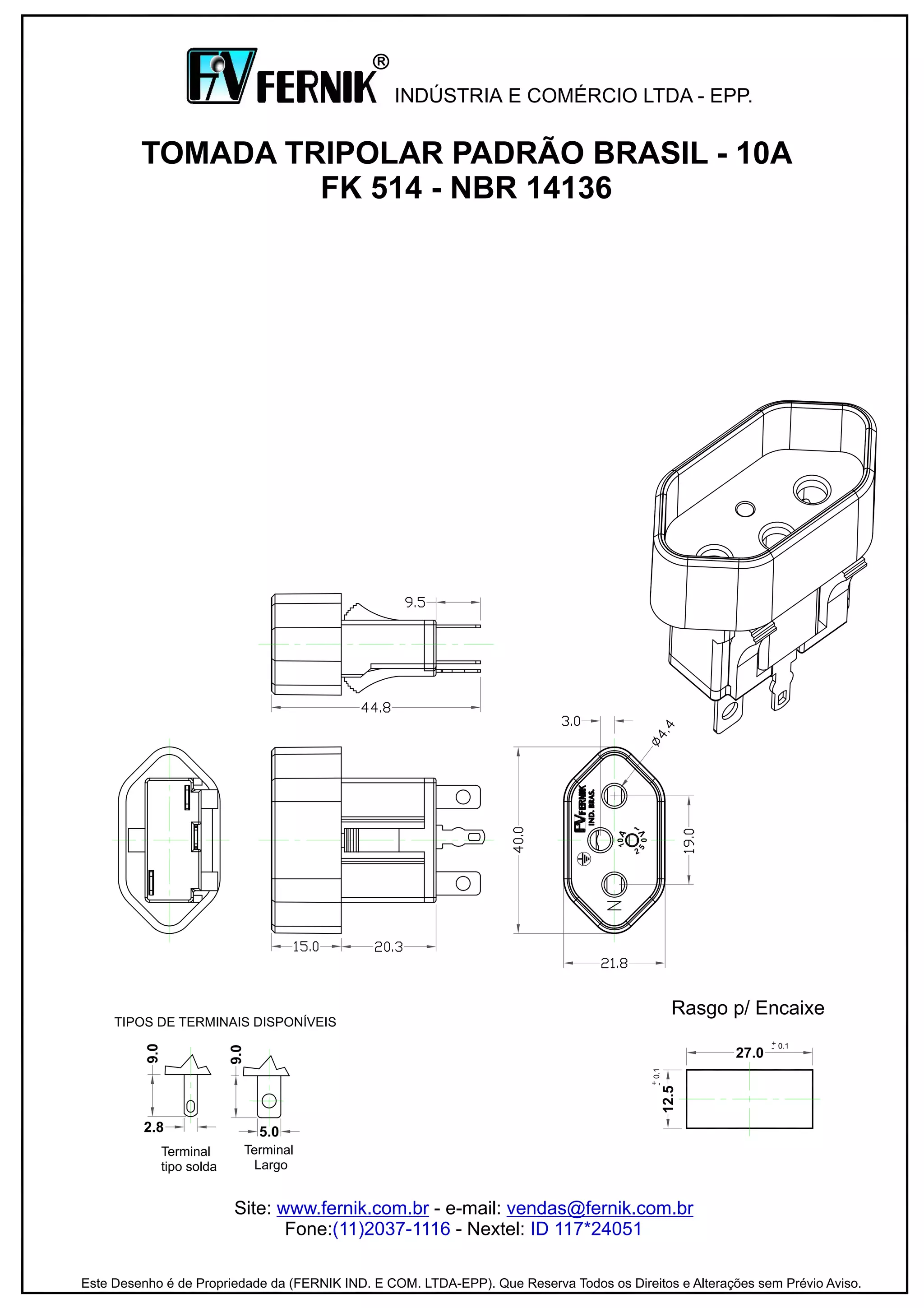 Tomada tripolar padrao brasil 10a FK 514 - NBR 14136 | PDF