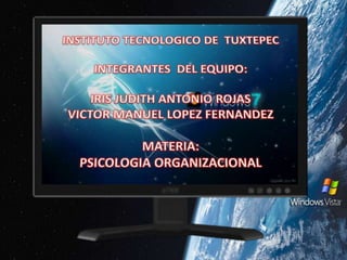 1 INSTITUTO TECNOLOGICO DE  TUXTEPEC INTEGRANTES  DEL EQUIPO: IRIS JUDITH ANTONIO ROJAS VICTOR MANUEL LOPEZ FERNANDEZ MATERIA: PSICOLOGIA ORGANIZACIONAL 