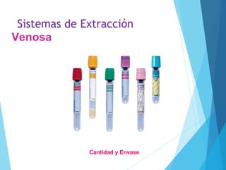 Sistemas de Extracción
Venosa
Cantidad y Envase
 