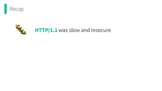 Recap
🐛 HTTP/1.1 was slow and insecure
 
