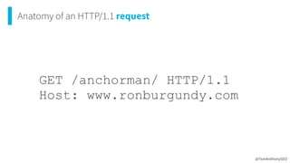 @TomAnthonySEO
GET /anchorman/ HTTP/1.1


Host: www.ronburgundy.com


Anatomy of an HTTP/1.1 request
 