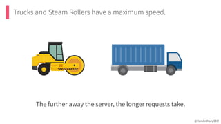 Trucks and Steam Rollers have a maximum speed.
@TomAnthonySEO
The further away the server, the longer requests take.
 