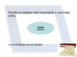 Escribe la palabra más importante o una frase corta,   o un símbolo en el centro                            TOMAR NOTAS 