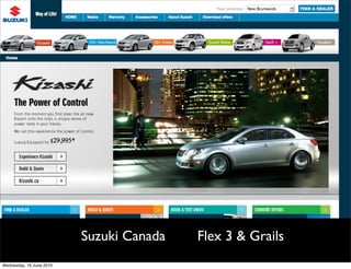 Suzuki Canada   Flex 3 & Grails
Wednesday, 16 June 2010
 