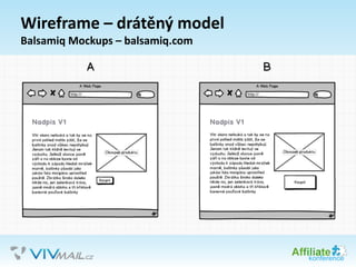 Wireframe – drátěný model
Balsamiq Mockups – balsamiq.com
 