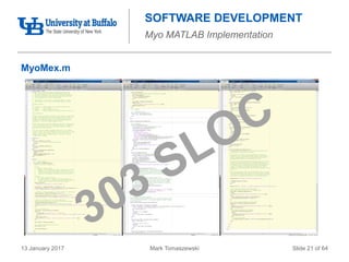 Mark Tomaszewski13 January 2017 Slide 21 of 64
SOFTWARE DEVELOPMENT
Myo MATLAB Implementation
MyoMex.m
 