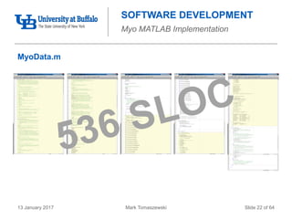 Mark Tomaszewski13 January 2017 Slide 22 of 64
SOFTWARE DEVELOPMENT
Myo MATLAB Implementation
MyoData.m
 