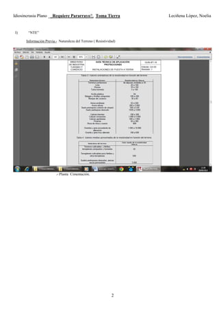 Idiosincrasia Plano __Requiere Pararrayo?, Toma Tierra Leciñena López, Noelia
2
I) “NTE”
Información Previa.- Naturaleza del Terreno ( Resistividad)
.- Planta Cimentación.
 