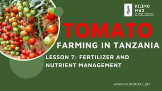 TOMATO
FARMING IN TANZANIA
WWW.KILIMOMAX.COM
LESSON 7: FERTILIZER AND
NUTRIENT MANAGEMENT
 