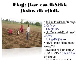 Ekq[; [ksr esa ikSèkk
jksius dk rjhdk
• ikS/kk ls ikS/kk dh nwjh
2 QhV ;k
1-5 gkFkA
• ykbZu ls ykbZu dh nwjh
3 QhV
;k 2 gkFk j[ksaA
• ikS/k jksibZ “kke ds le;
esa gYdh
/kwi gks rc djuk pkfg,A
• ulZjh ikS/k 15 ls 20 fnu
dh gksus
 