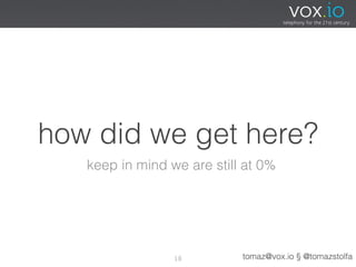 how did we get here?
   keep in mind we are still at 0%




                 18         tomaz@vox.io § @tomazstolfa
 