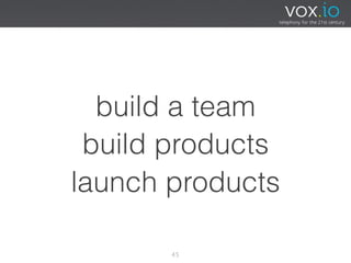 build a team
 build products
launch products

       45
 